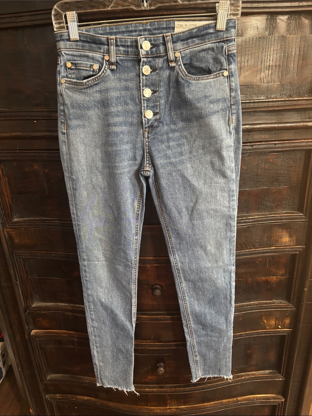 rag & bone Nina High-Rise Skinny Button-Fly Jeans in Blue Wash size 25